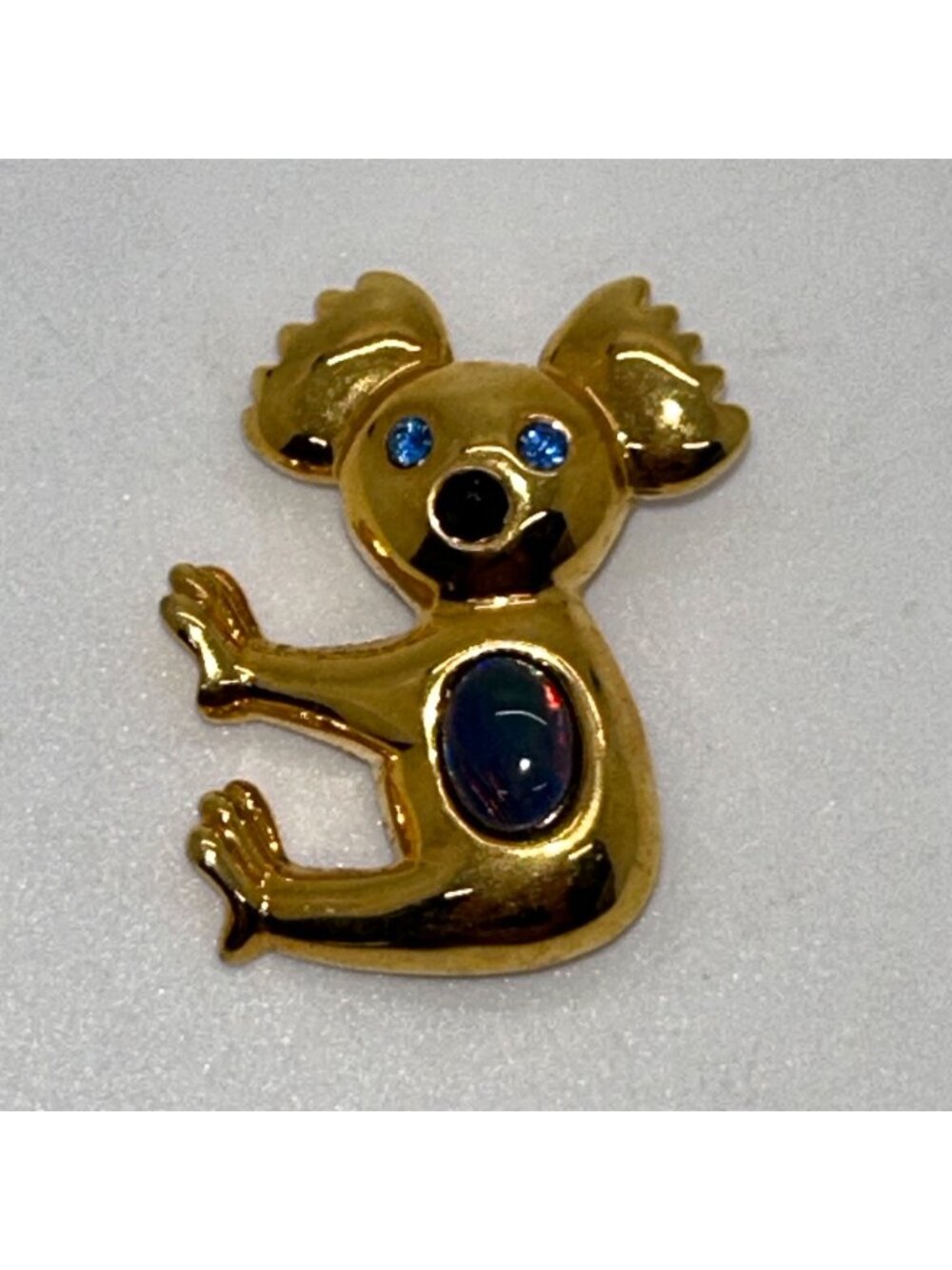 Gold-Tone Koala Brooch With Acrylic Black Opal Triplet Belly Pin
